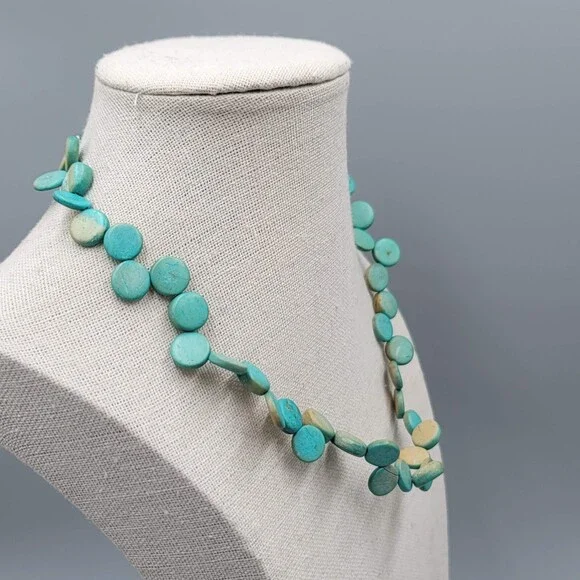 Vintage Coir Coconut Beads Necklace Blue Dyed Beach Theme 16"-18" - Picture 3 of 5